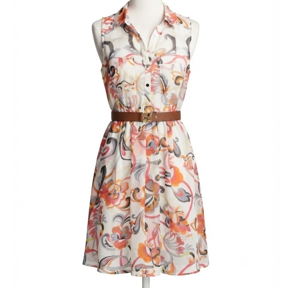 HM Sleeveless Shirt Dress Floral Paisley Boho Print Belted Multi Color Size 2